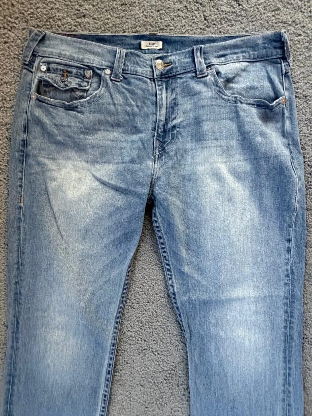 True Religion Ricky Relaxed Straight Flap Jeans Light Wash Stretch Men's 38x34